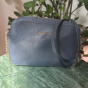 Michael Kors Dark Blue Crossbody Bag with Gold Chain